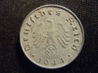 1944 - E - German - Ww2 - 10 - Reichspfennig - Germany - Nazi Coin - Swastika - World - Ab - 1992 - Cent photo