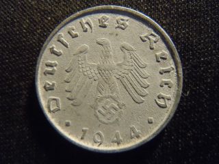 1944 - B - German - Ww2 - 10 - Reichspfennig - Germany - Nazi Coin - Swastika - World - Ab - 1993 - Cent photo