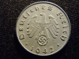 1942 - German - Ww2 - 5 - Reichspfennig - Germany - Nazi Coin - Swastika - World - Ab - 10 - Cent photo
