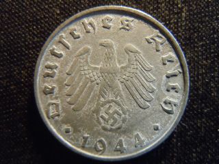 1944 - B - German - Ww2 - 10 - Reichspfennig - Germany - Nazi Coin - Swastika - World - Ab - 2970 - Cent photo