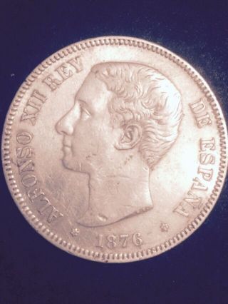 Spain.  Alfonso Xii.  Silver 5 Pesetas 1876 18 - 76.  Sgv Dem photo