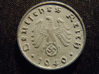 1940 - B - German - Ww2 - 10 - Reichspfennig - Germany - Nazi Coin - Swastika - World - Ab - 2826 - Cent photo