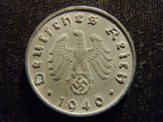 1940 - B - German - Ww2 - 10 - Reichspfennig - Germany - Nazi Coin - Swastika - World - Ab - 2832 - Cent photo
