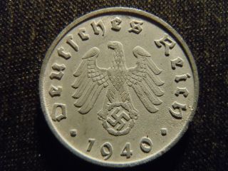 1940 - B - German - Ww2 - 10 - Reichspfennig - Germany - Nazi Coin - Swastika - World - Ab - 2825 - Cent photo