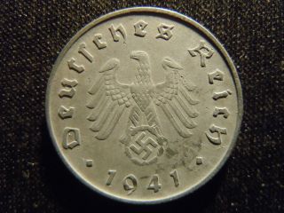 1941 - D - German - Ww2 - 10 - Reichspfennig - Germany - Nazi Coin - Swastika - World - Ab - 2830 - Cent photo