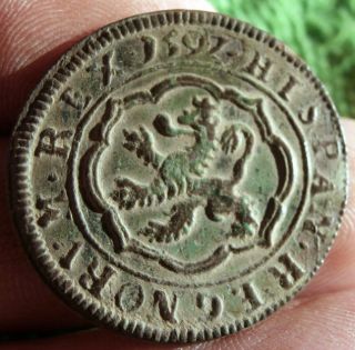 1597 Pirate Cobs Coin 8 Maravedis Felipe Ii Old Spanish Colonial Treasure Time photo