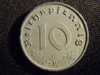 1940 - German - Ww2 - 10 - Reichspfennig - Germany - Nazi Coin - Swastika - World - 24 - Y - Cent photo
