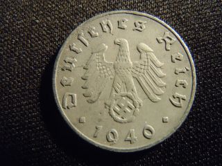 1940 - German - Ww2 - 5 - Reichspfennig - Germany - Nazi Coin - Swastika - World - 33 - Y - Cent photo