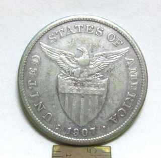 1907 Us Philippines One Peso Silver Coin,  S,  80 Silver,  Filipinas photo