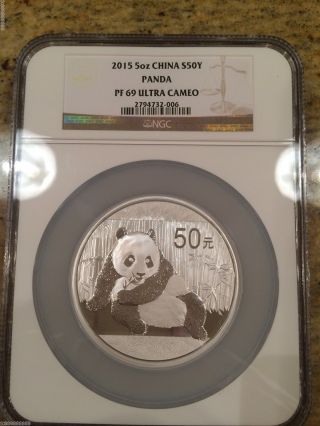 2015 China S50y Panda 5oz Silver Ngc Pf69 Ultra Cameo W/box,  S And photo