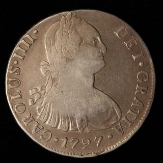 Spanish Colonial Peru Silver 8 Reales 1797 Charles Iv,  Very Fine photo