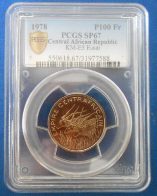 Centrafrican Empire - 100 Fr 197 - Essai Pattern - Km - E5 - Pcgs 67 Extremely Rare photo