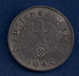 Nazi Germany 10 Reichspfennig 1940 - G Karlsruhe Zinc Composition photo