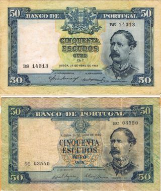 Portuguese 2 Banknote 50 Escudos 1953 /1960 = Fontes Pereira De Melo =see Photo= photo