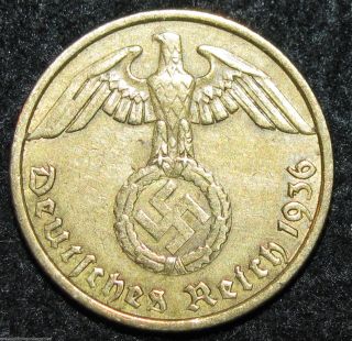 Germany Third Reich 10 Reichspfennig 1936 A Rare Coin (combine S&h) Bin - 805 photo