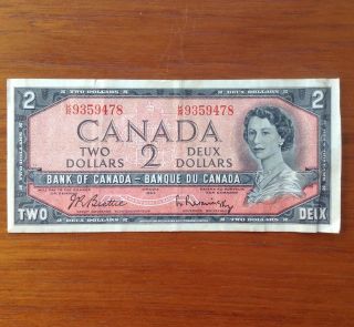 Vintage Canadian 2 Dollar Bill 1954 Circulated photo