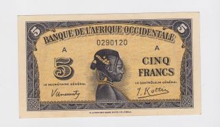 Afrique Occidentale - French West Africa 5 Francs 1942 A - Unc photo