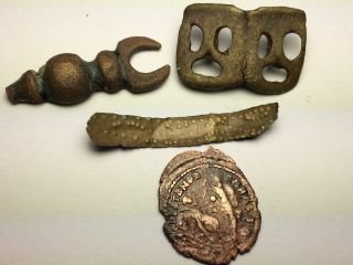 Ancient Imp.  Roman; (3) Artifacts & One Coin.  Ca.  27 Bc - 476 Ad.  Great.  Chek Pic photo