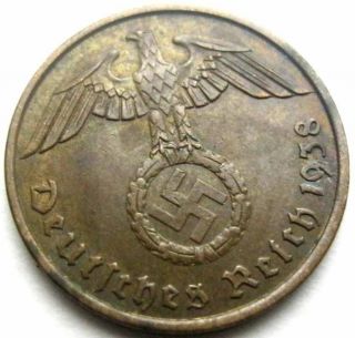 Germany - German 3rd Reich 1938 2 Reichspfennig Coin - World War 2 Coin photo