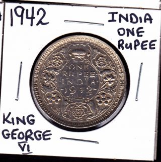 1942 British India King George Vi Silver One Rupee photo