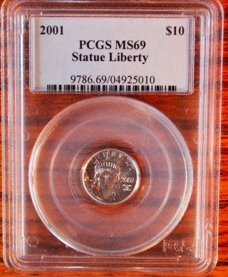 2001 Us Platinum Eagle $10 Dollar Coin Pcgs Ms 69 1/10 Oz photo