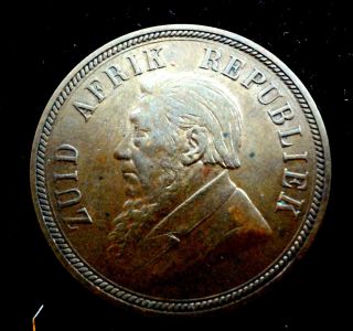 1898 South Africa Zar Bronze Paul Kruger Penny Higher Grade Coin Bargain Price 2 photo