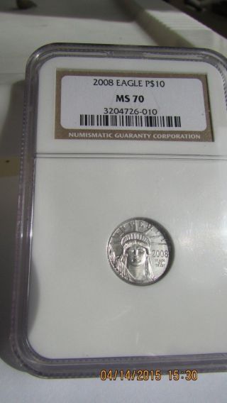 2008 Platinum $10 Eagle Ngc Ms 70 Statue Of Liberty photo