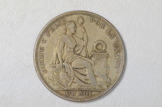 1923 Peru One Sol Silver Coin Vf Km 218.  1 (769) photo