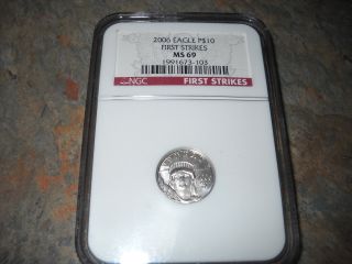2006 Platinum $10 American Eagle 1/10 Oz Coin Ngc Ms - 69 First Strike, photo