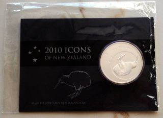 2010 Silver Zealand $1 Dollar Kiwi Bird Icons 1 Oz Coin - Brilliant Unc. photo