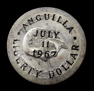 1967 Silver Anguilla Liberty Dollar C/s On (1951) Mexico 5 Pesos - Au / Unc photo