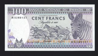 Rwanda 100 Francs,  1989,  P - 19,  Unc Zebras photo