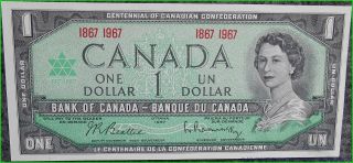 1967 Canadian Bank Of Canada Centennial 1.  00 Bank Note 1 photo