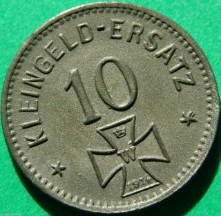 Ww I German Notgeld Coin 1918 Stadt Waldsee 10 Pf Extrem Scarce photo