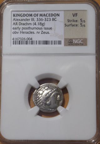 Silver Drachm Of Alexander The Great,  Ngc Vf 5/5 Strike And Surface. photo