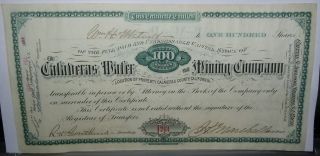 1882 Dated Certificate For 100 Shares In The Calaveras Water & Mining Co.  - Issued photo
