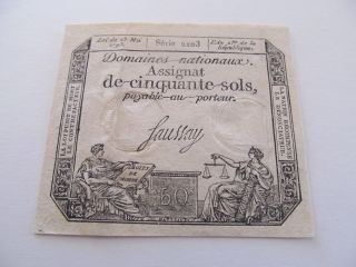 (i411) French Revolution Assignat,  An Ii (1793 - 94) 50 Sols,  Saussay,  Série 2203 photo