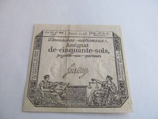 (i409) French Revolution Assignat,  An Ii (1793 - 94) 50 Sols,  Saussay,  Série 2203 photo