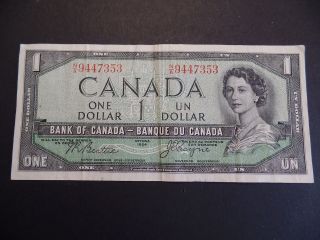 Canada $1 Bank Note 1954 Devil ' S Face Circulated photo