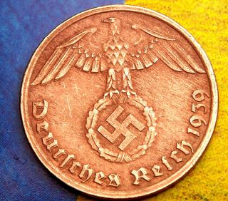Xxx - Rare 1939 - G Nazi Swastika 1 Pf Coin Real Ww2 German Copper 3rd Reich Germany photo