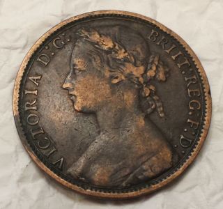 1877 Great Britain Penny Km 755 photo