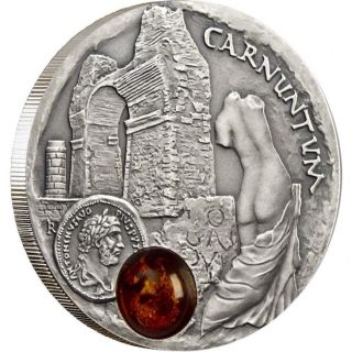 Niue 2011 1$ Amber Route Carnuntum 28,  28g Silver Coin With Amber Insert photo