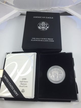 1999 1/2 Oz $50 Proof Platinum American Eagle,  Certificate Of Authenticity photo