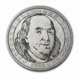 Ben Franklin Morgan Silver Dollar Hobo Nickel M025 Engraved By Luis A.  Ortiz photo
