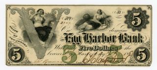 1861 $5 The Egg Harbor Bank - Egg Harbor City,  Jersey Note Civil War Era photo
