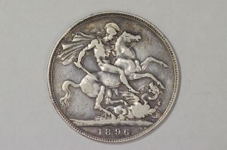 1896 - Lx Great Britain Crown Queen Victoria.  925 Silver Coin Km 783 (848) photo