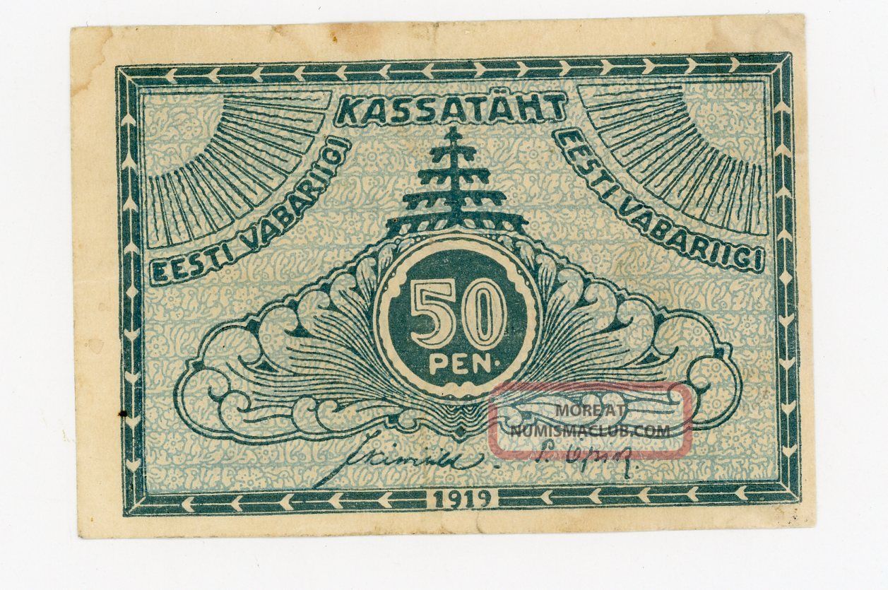 Estonia … P - 42a … 50 Pen … 1919 … F/vf Europe photo