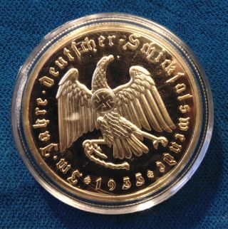 1933 Third 3rd Reich Nazi Germany Hitler 24 Kt.  Gold Plated Medallion Coin Proof photo
