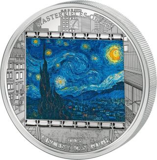 Cook 2015 $20 Masterpieces Of Art Van Gogh Starry Night 3 Oz Silver Proof Coin photo