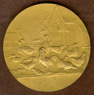 1910 Belgium Medal For The La Ferme,  The Farm Engraved By L.  J.  Cariat photo